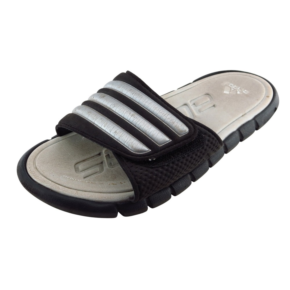 Adidas Girls Slide Sandals Size 2 Black Synthetic Adjustable Strap Lightweight